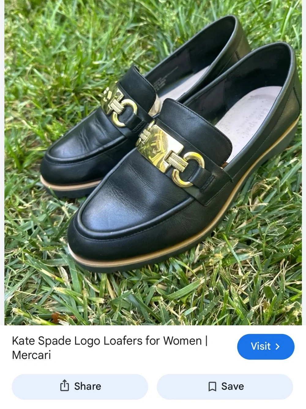 kate spade Kolby Black Leather Loafer with Gold Chain Accent 8.5